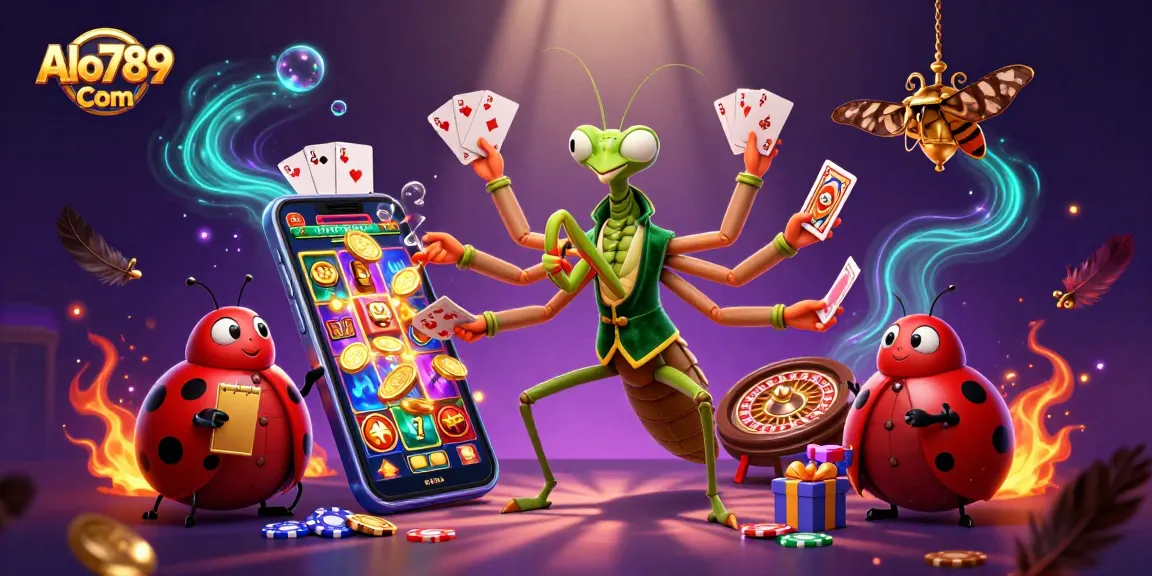 Engage in winning strategies with Alo789 Com in this vibrant, animated casino illustration.