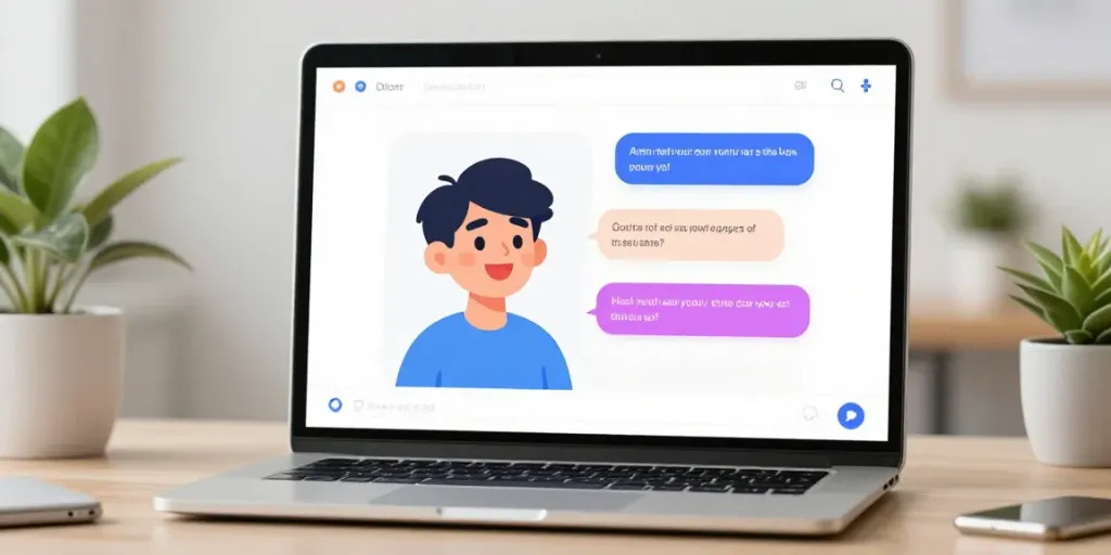 Engaging spicy AI chatting with a user on a modern digital interface in a tech workspace.