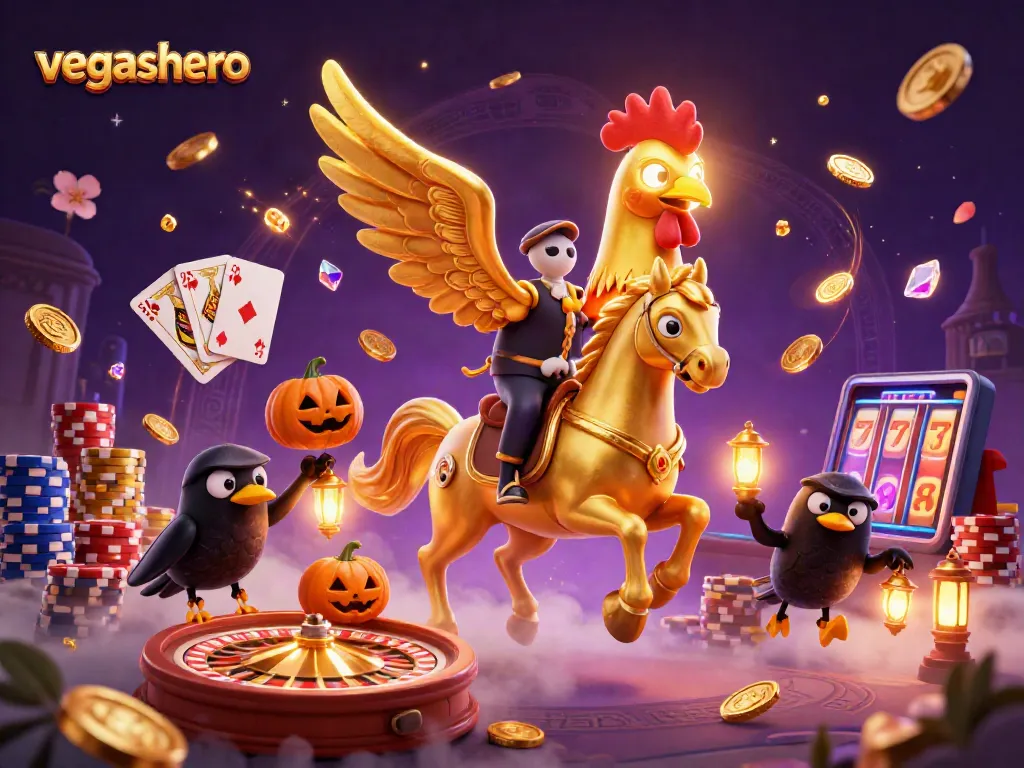 Experience thrilling gameplay at vegashero with a golden rooster in a casino setting. Enjoy dynamic games!